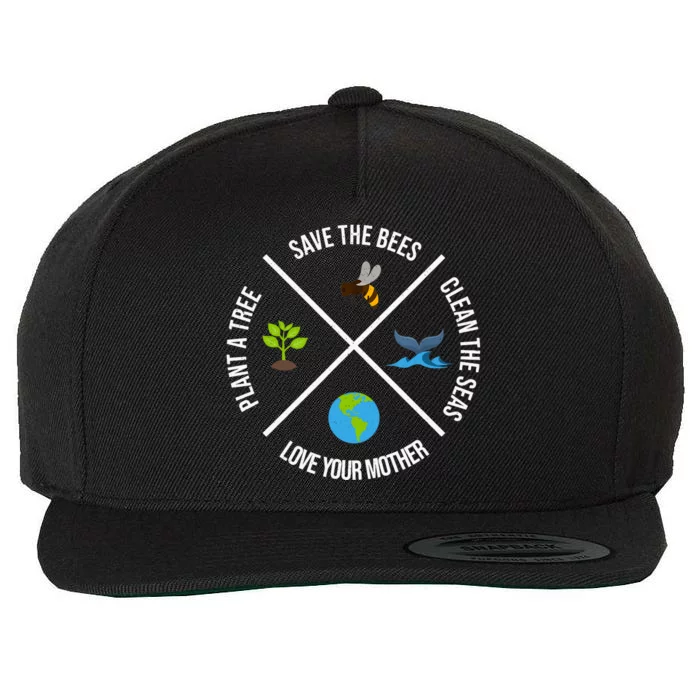 Happy Earth Day Plant Trees Clean Seas Save Bees Fun Science Wool Snapback Cap