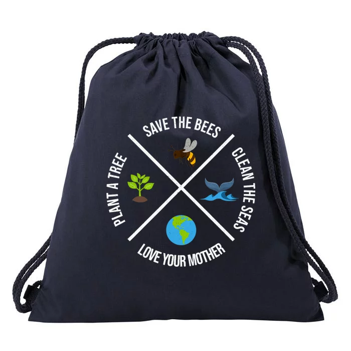 Happy Earth Day Plant Trees Clean Seas Save Bees Fun Science Drawstring Bag