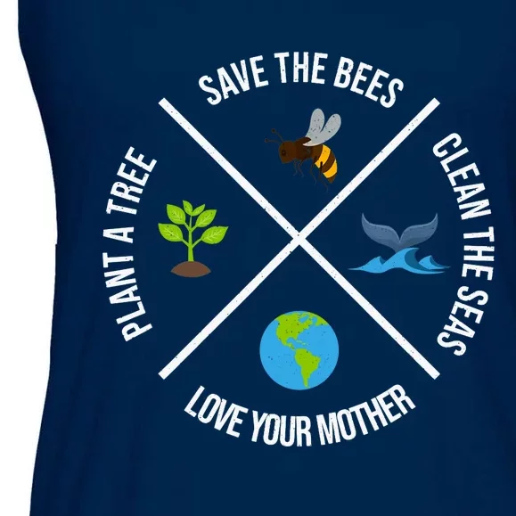 Happy Earth Day Plant Trees Clean Seas Save Bees Fun Science Ladies Essential Flowy Tank