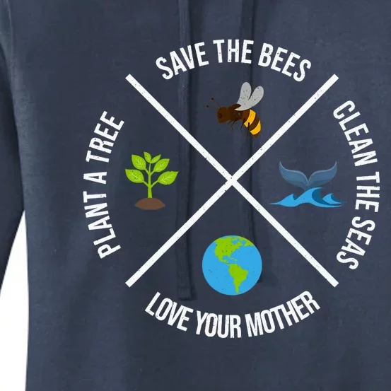 Happy Earth Day Plant Trees Clean Seas Save Bees Fun Science Women's Pullover Hoodie