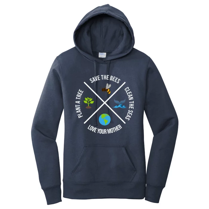 Happy Earth Day Plant Trees Clean Seas Save Bees Fun Science Women's Pullover Hoodie