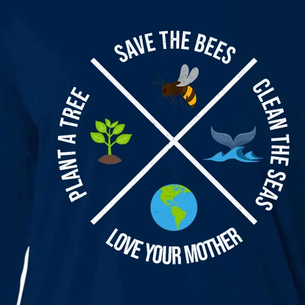 Happy Earth Day Plant Trees Clean Seas Save Bees Fun Science Cooling Performance Long Sleeve Crew