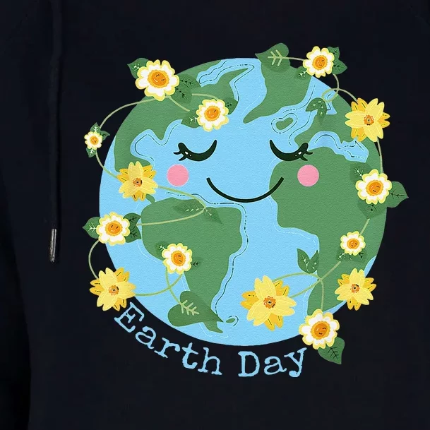 Happy Earth Day Cute Earth With Floral Earth Day 2024 Womens Funnel Neck Pullover Hood