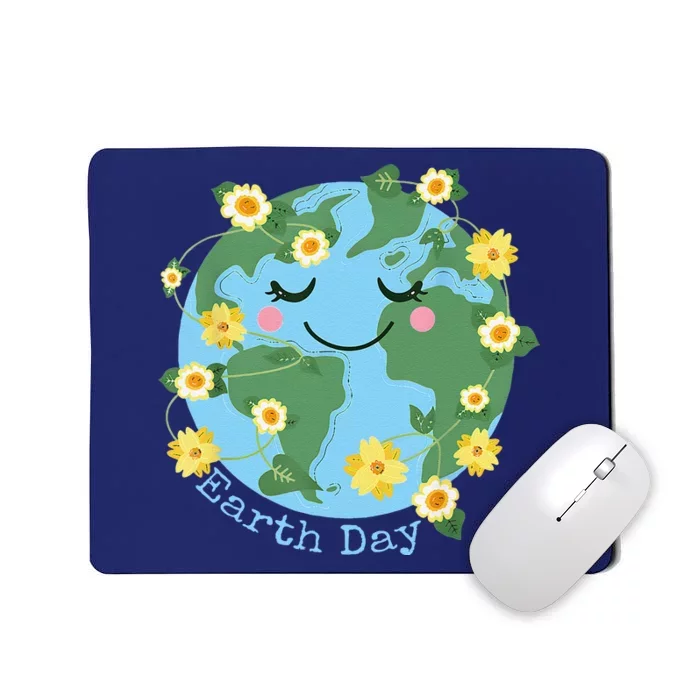 Happy Earth Day Cute Earth With Floral Earth Day 2024 Mousepad