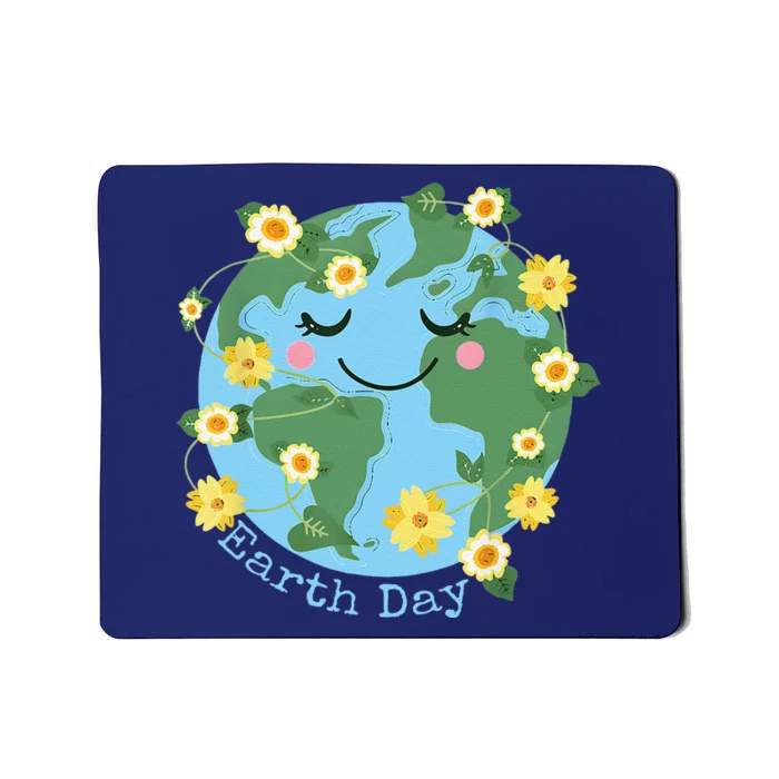 Happy Earth Day Cute Earth With Floral Earth Day 2024 Mousepad