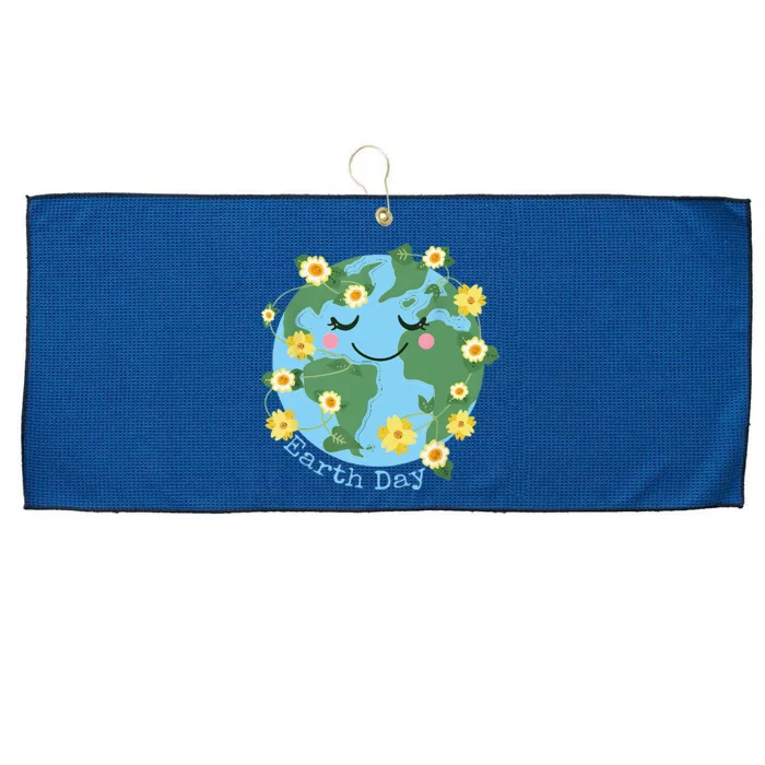 Happy Earth Day Cute Earth With Floral Earth Day 2024 Large Microfiber Waffle Golf Towel