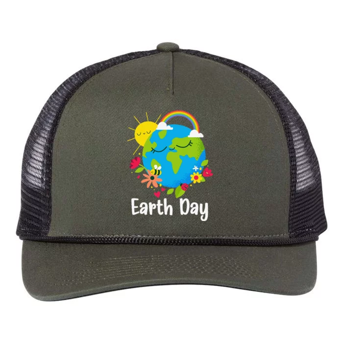 Happy Earth Day 2024 Rainbow Earth Lover Teachers Retro Rope Trucker Hat Cap