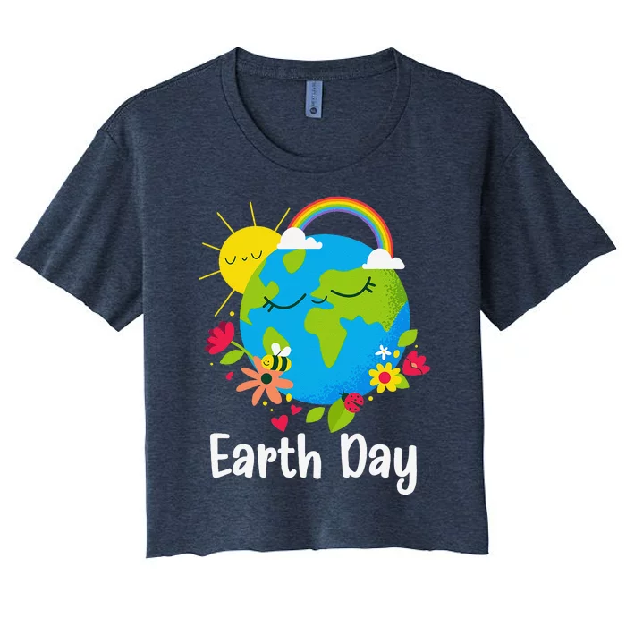 Happy Earth Day 2024 Rainbow Earth Lover Teachers Women's Crop Top Tee