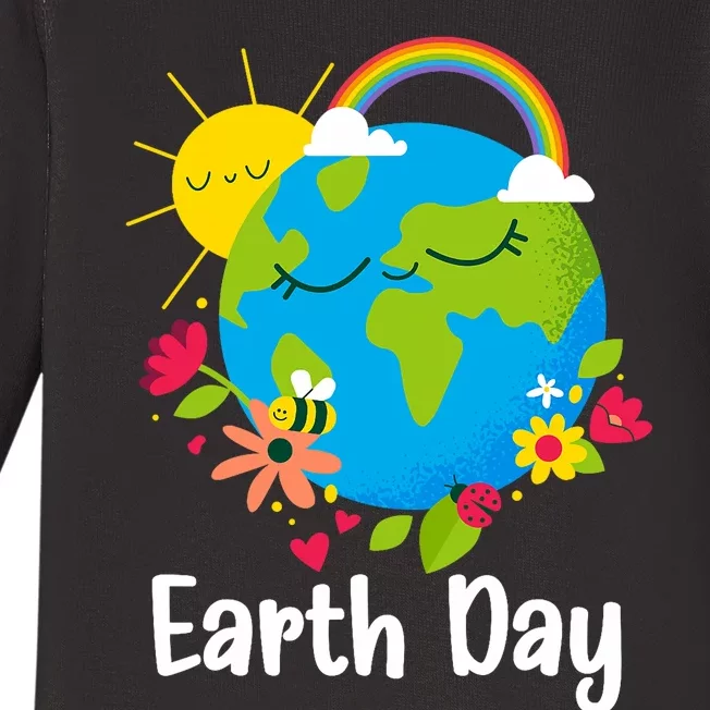 Happy Earth Day 2024 Rainbow Earth Lover Teachers Baby Long Sleeve Bodysuit