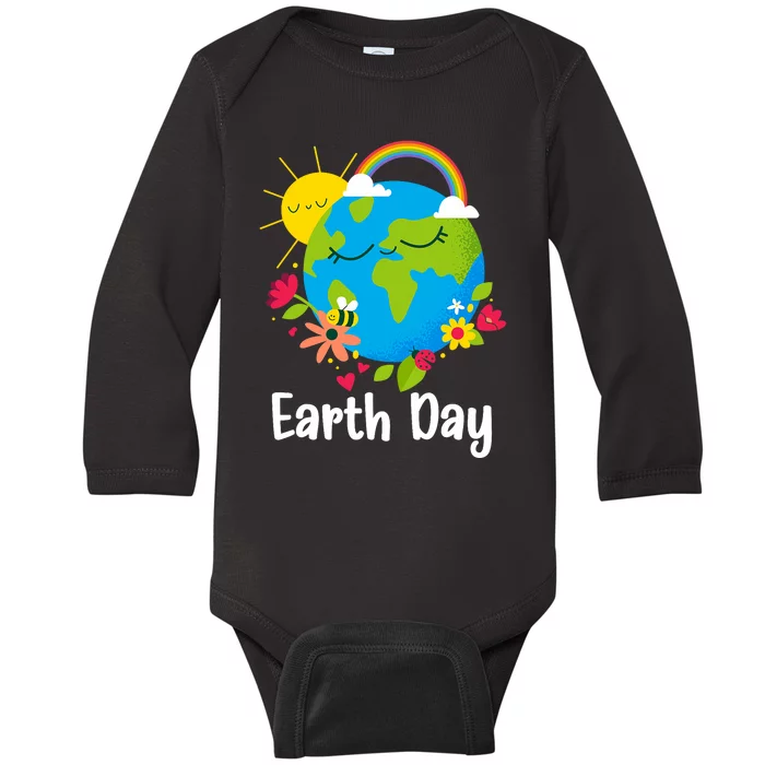 Happy Earth Day 2024 Rainbow Earth Lover Teachers Baby Long Sleeve Bodysuit