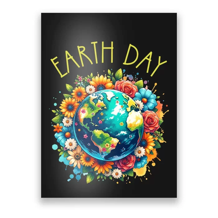 Happy Earth Day Cute Earth With Floral Earth Day 2024 Poster