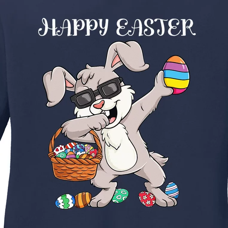 Happy Easter Day Dabbing Rabbit Eggs Ladies Long Sleeve Shirt