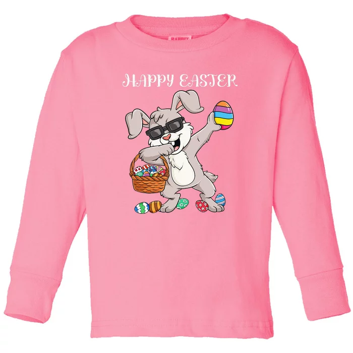 Happy Easter Day Dabbing Rabbit Eggs Toddler Long Sleeve Shirt