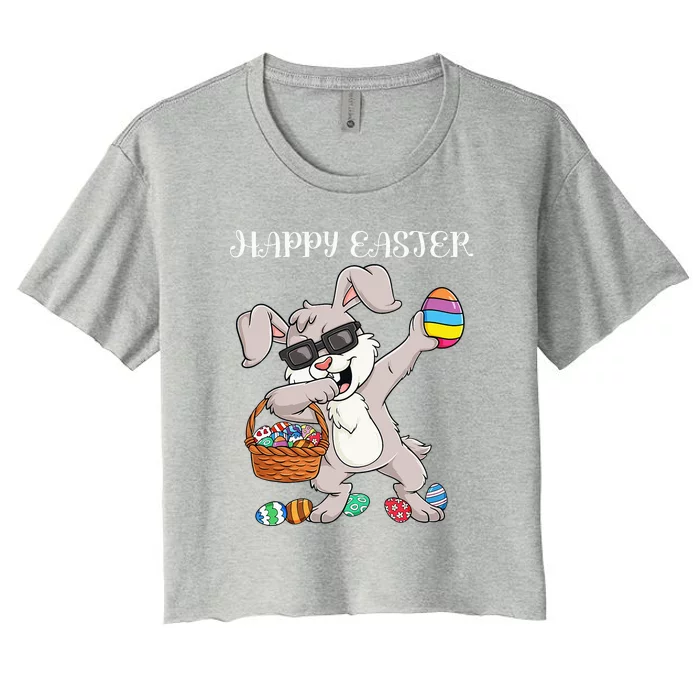 Happy Easter Day Dabbing Rabbit Eggs Women's Crop Top Tee