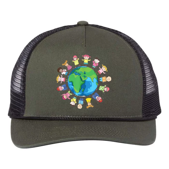 Happy Earth Day Children Around The World Retro Rope Trucker Hat Cap