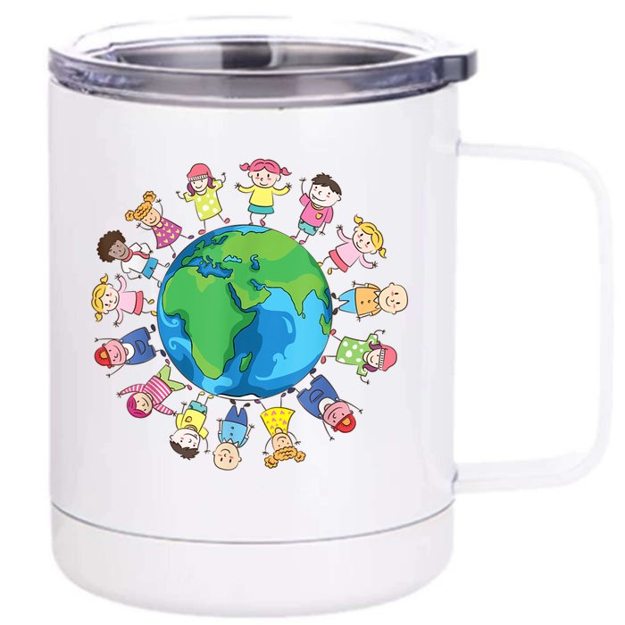 Happy Earth Day Children Around The World Front & Back 12oz Stainless Steel Tumbler Cup