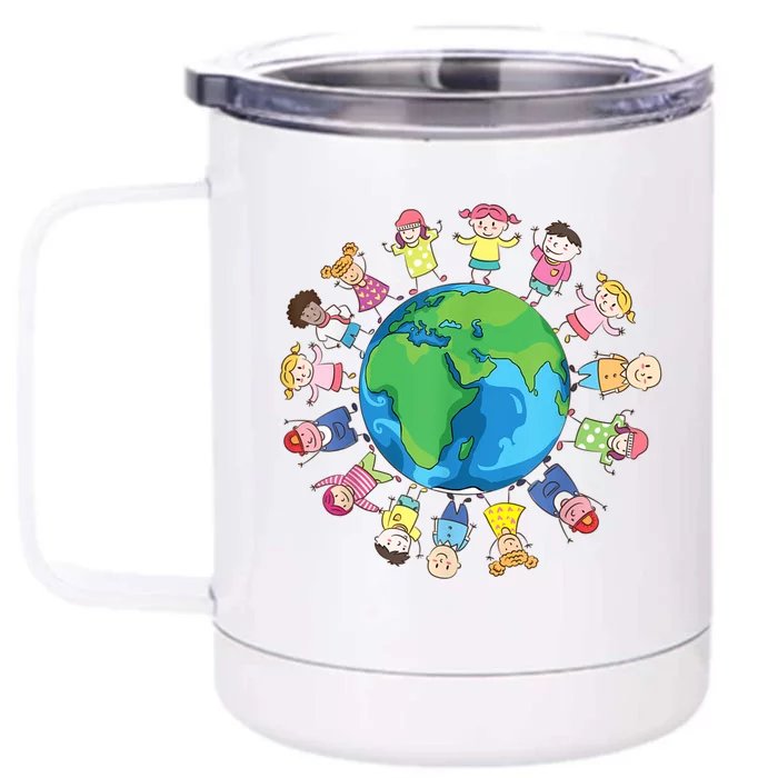 Happy Earth Day Children Around The World Front & Back 12oz Stainless Steel Tumbler Cup