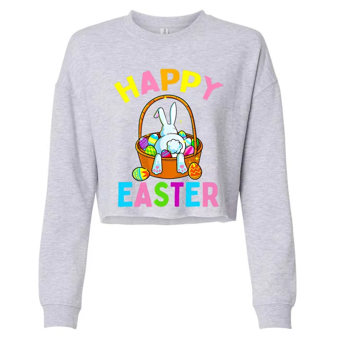 Happy Easter Day Bunny Hunting Chocolate Eggs Egg Hunt Funny Gift Cropped Pullover Crew