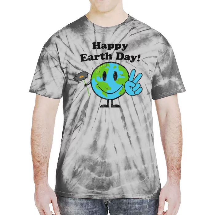 Happy Earth Day Cute Peace Sign Flower Distressed Tie-Dye T-Shirt