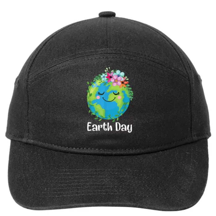 Happy Earth Day Cute Earth With Floral Earth Day 7-Panel Snapback Hat