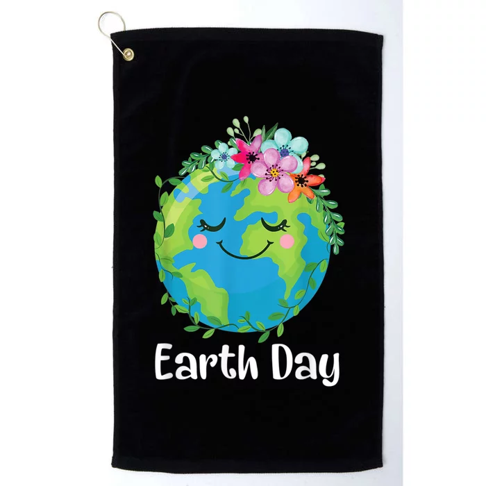 Happy Earth Day Cute Earth With Floral Earth Day Platinum Collection Golf Towel