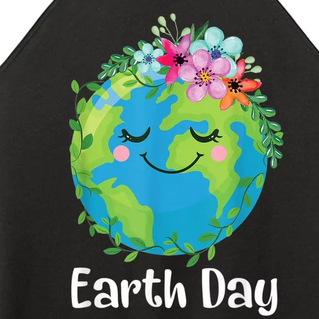 Happy Earth Day Cute Earth With Floral Earth Day Women’s Perfect Tri Rocker Tank