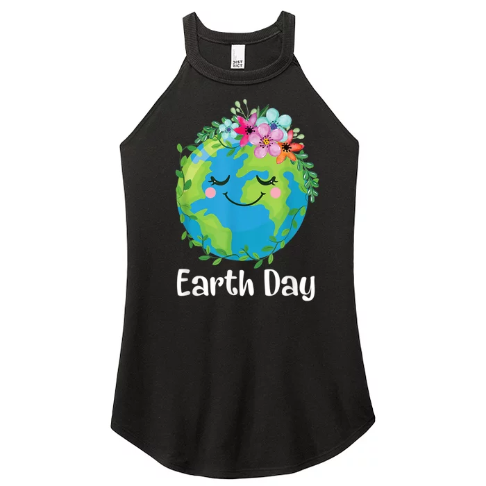 Happy Earth Day Cute Earth With Floral Earth Day Women’s Perfect Tri Rocker Tank