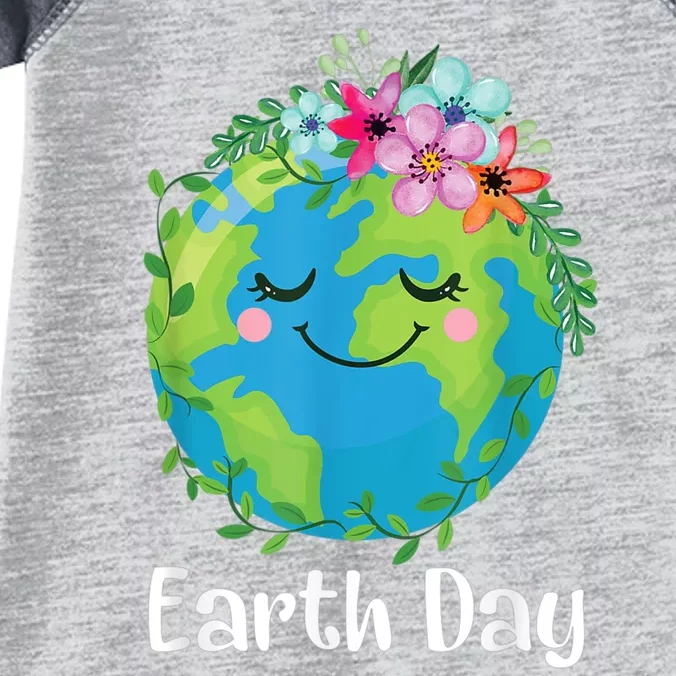 Happy Earth Day Cute Earth With Floral Earth Day Infant Baby Jersey Bodysuit