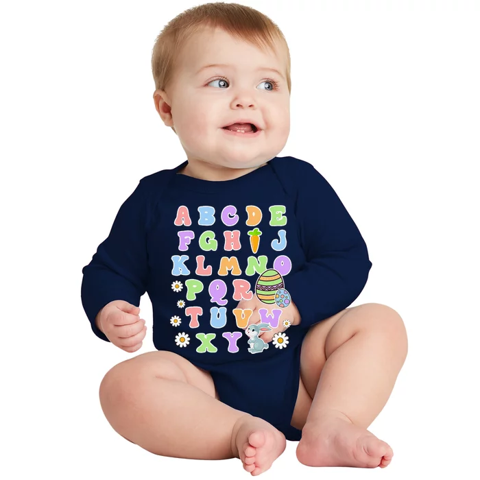 Happy Easter Day ABC Alphabet Pattys Teacher Spring Baby Long Sleeve Bodysuit