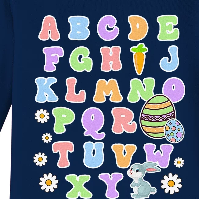 Happy Easter Day ABC Alphabet Pattys Teacher Spring Baby Long Sleeve Bodysuit