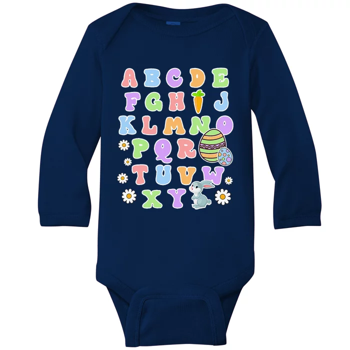 Happy Easter Day ABC Alphabet Pattys Teacher Spring Baby Long Sleeve Bodysuit