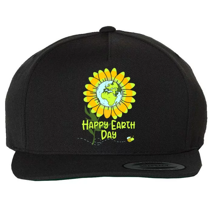 Happy Earth Day Every Day Sunflower Teachers Earth Day Wool Snapback Cap