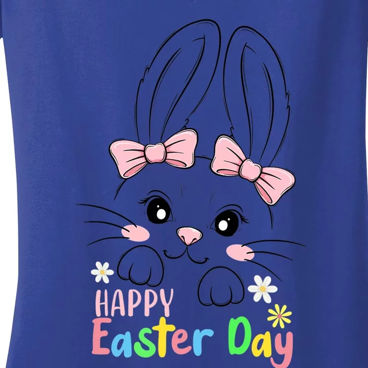 Happy Easter Day Cute Bunny Face Rabbit Bow Tie Meaningful Gift Women's V-Neck T-Shirt