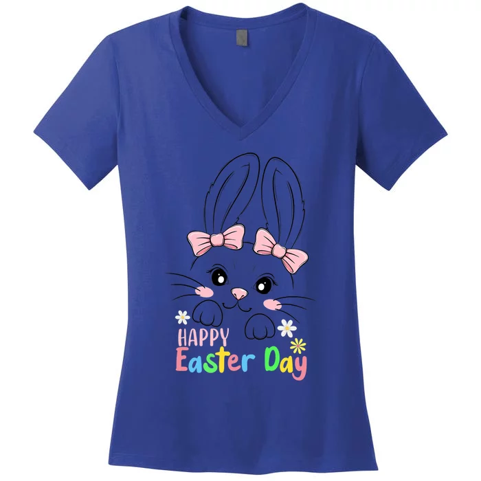 Happy Easter Day Cute Bunny Face Rabbit Bow Tie Meaningful Gift Women's V-Neck T-Shirt