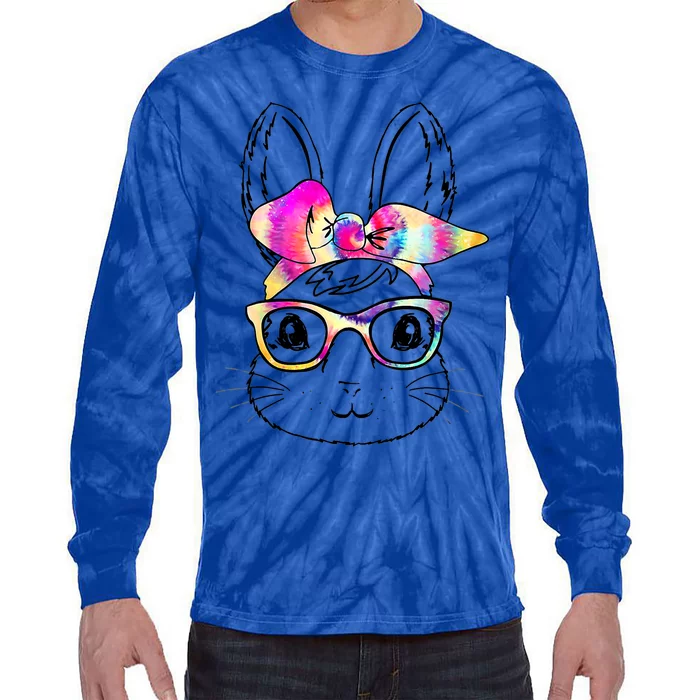 Happy Easter Day Cute Bunny Rabbit Face Tie Dye Glasses Gift Tie-Dye Long Sleeve Shirt