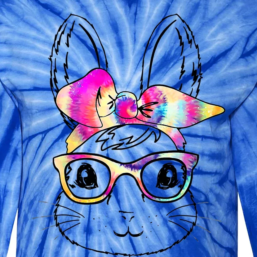 Happy Easter Day Cute Bunny Rabbit Face Tie Dye Glasses Gift Tie-Dye Long Sleeve Shirt