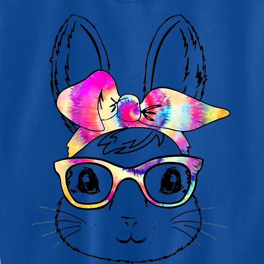 Happy Easter Day Cute Bunny Rabbit Face Tie Dye Glasses Gift Kids Sweatshirt