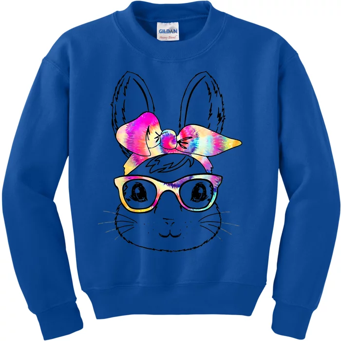 Happy Easter Day Cute Bunny Rabbit Face Tie Dye Glasses Gift Kids Sweatshirt