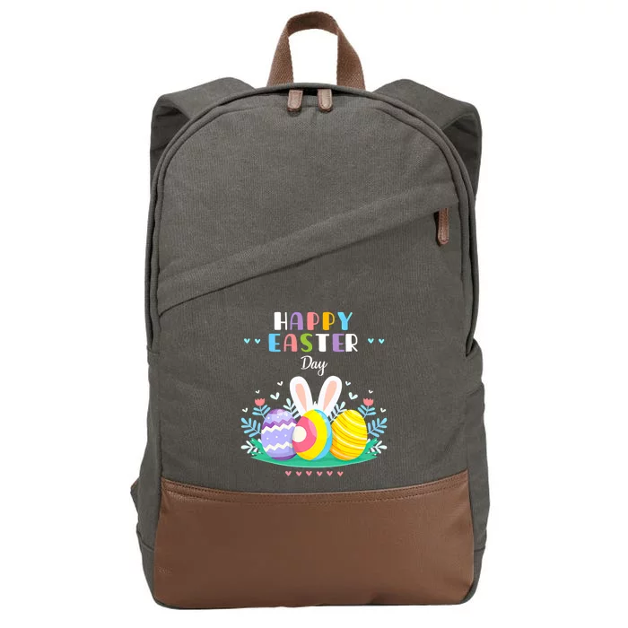 Happy Easter Day Pastel Spring Eggs Hunting Bunny Easter Gift Cotton Canvas Backpack