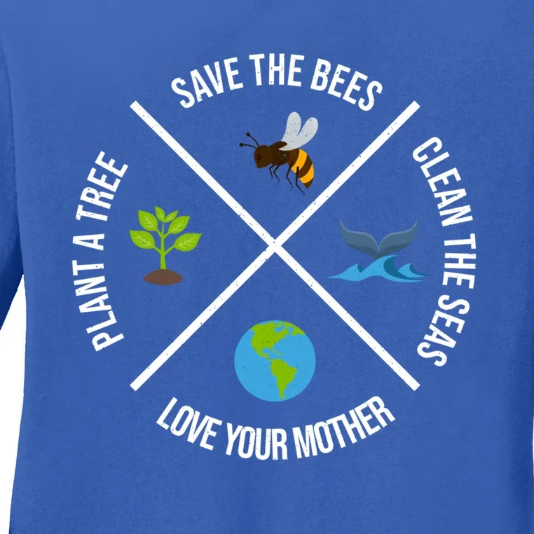 Happy Earth Day Plant Trees Clean Seas Save Bees Fun Science Great Gift Ladies Long Sleeve Shirt