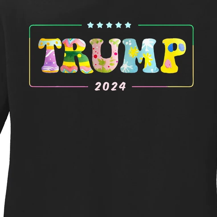 Happy Easter Day Trump 2024 With Easter Eggs Ladies Long Sleeve Shirt