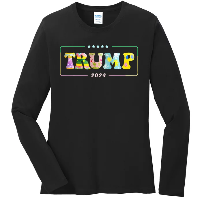 Happy Easter Day Trump 2024 With Easter Eggs Ladies Long Sleeve Shirt