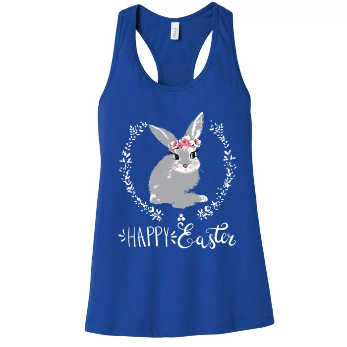 Happy Easter Day Funny Bunny Floral Great Gift Women's Racerback Tank