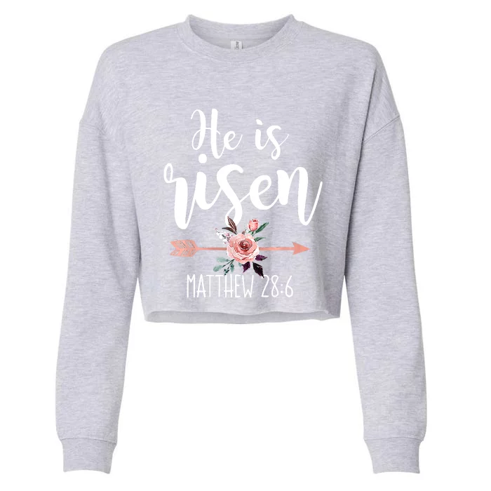 Happy Easter Day He Is Risen Floral Cropped Pullover Crew