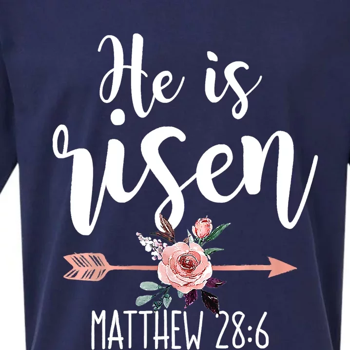 Happy Easter Day He Is Risen Floral Sueded Cloud Jersey T-Shirt