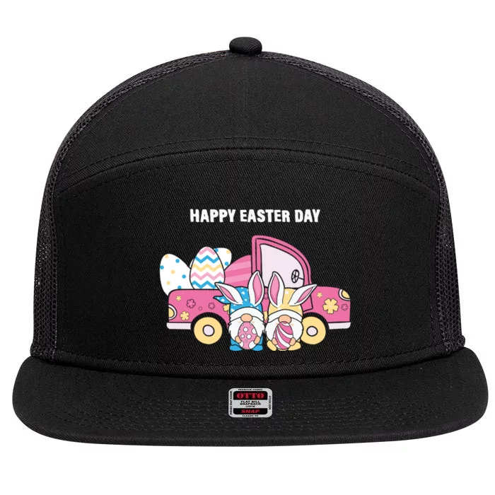 Happy Easter Day Gnome Couple Car Truck Gift Easter Egg 7 Panel Mesh Trucker Snapback Hat