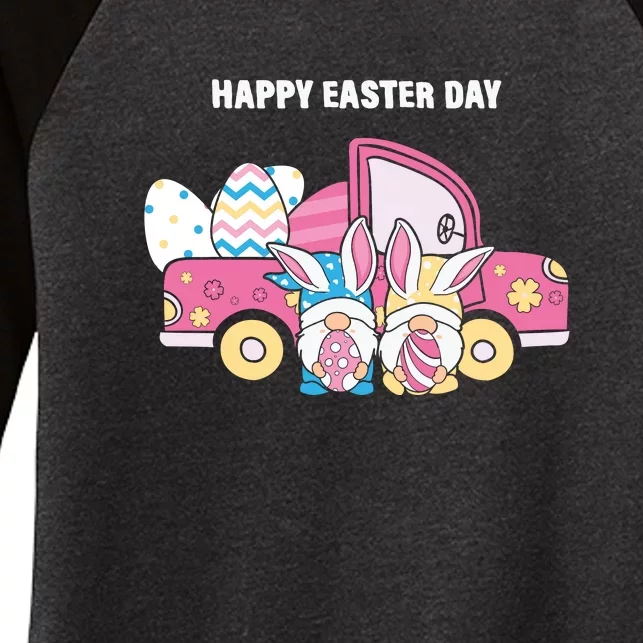 Happy Easter Day Gnome Couple Car Truck Gift Easter Egg Women's Tri-Blend 3/4-Sleeve Raglan Shirt