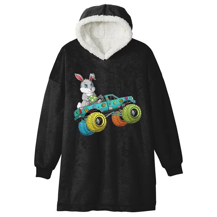 Happy Easter Day Bunny Egg riding Monster Truck Hooded Wearable Blanket