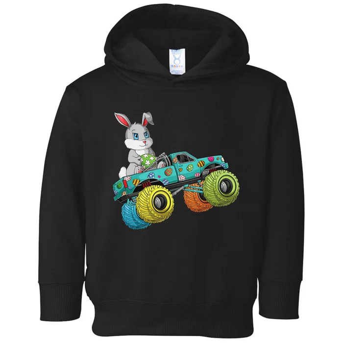 Happy Easter Day Bunny Egg riding Monster Truck Toddler Hoodie