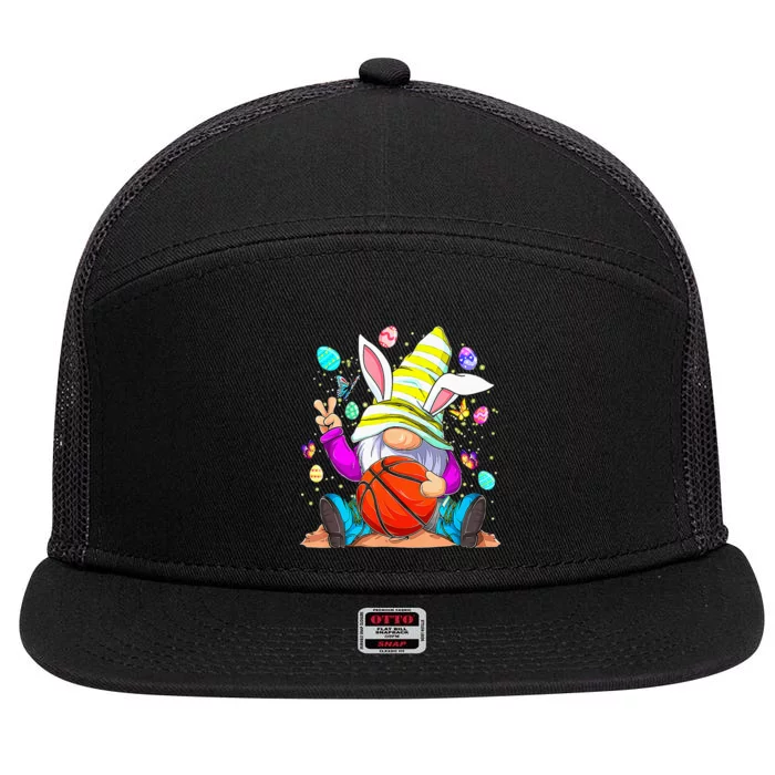 Happy Easter Day Gnome Holdiing Basketball Sport Cute Bunny 7 Panel Mesh Trucker Snapback Hat